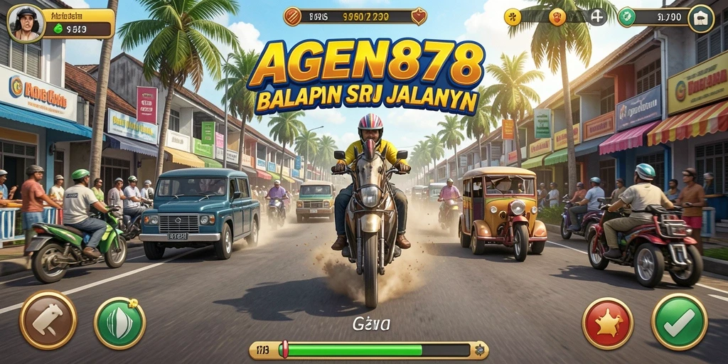 Screenshot dari gameplay AGEN878, menampilkan aksi balapan yang mendebarkan.
