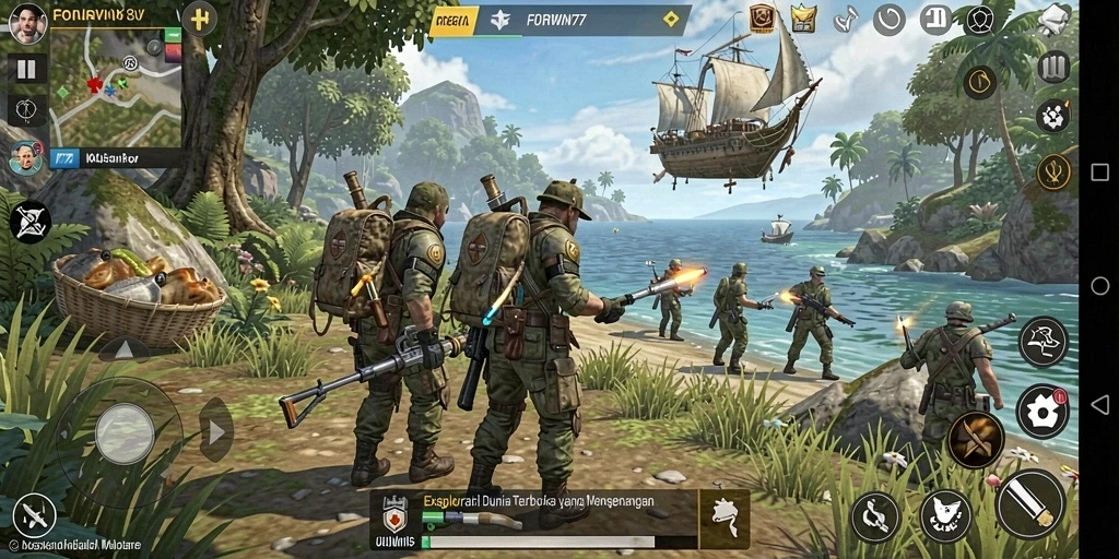 Screenshot gameplay FORWIN77 yang menampilkan keindahan dunia terbuka.
