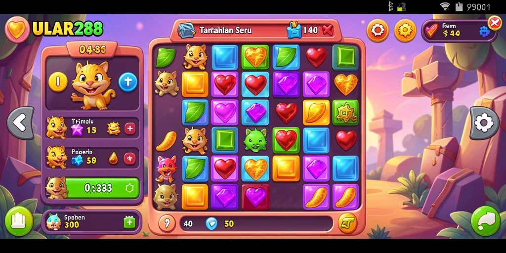 Screenshot gameplay ULAR288 menampilkan aksi seru Match-3.